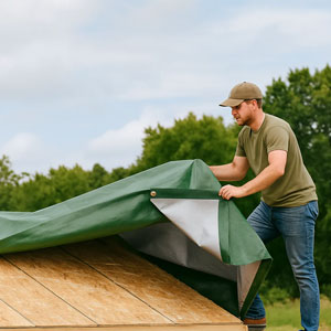 Economy tarpaulin covers covering garden furniture during light rain