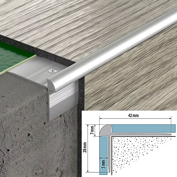 LVT Aluminium Stair Nosing Outer Corner Silver for 5mm flooring