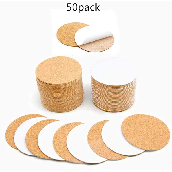 Adhesive Brown Cork Coaster Sheets 50 Pack for Furniture Protection
