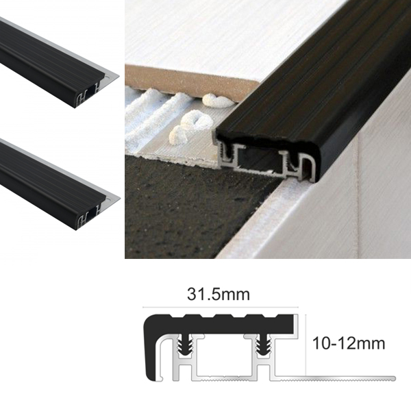 Aluminium Stair Nosing Edge Trim Step Nose 2500mm For Tiles And Stone For 12mm Flooring