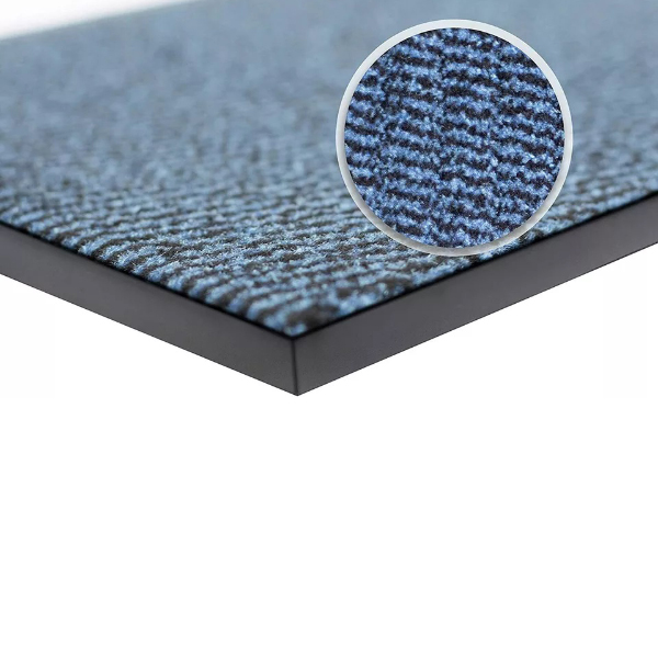 Blue & Black Super Absorbent Door Mat with Non-Slip Rubber Backing
