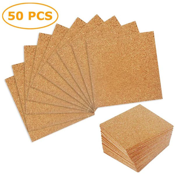 Non-Adhesive Brown Cork Coaster Sheets 50 Pack for Crafts & Table Use
